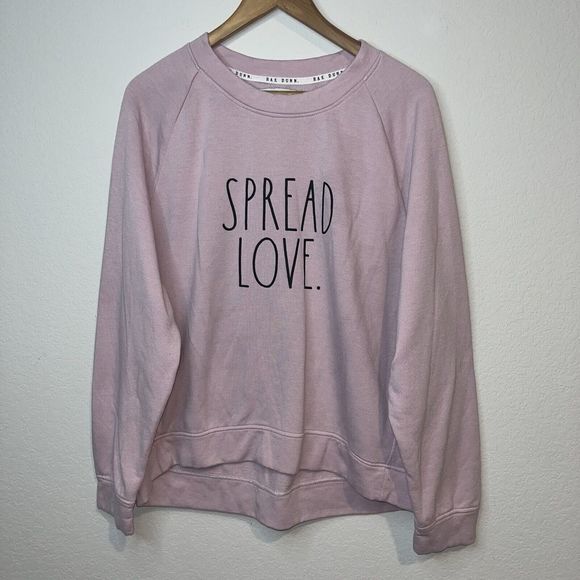 Rae Dunn Sweaters - Rae Dunn Women's XL Spread Love Pullover Fleece Inside Pullover Sweater Pink I15